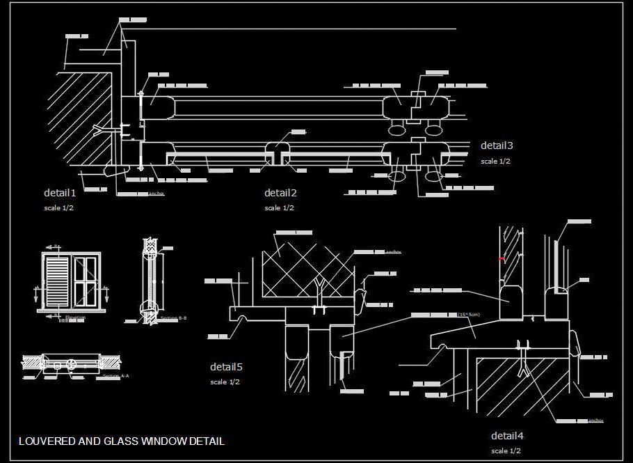 Window Shutter CAD Drawing with Glass and Louvers